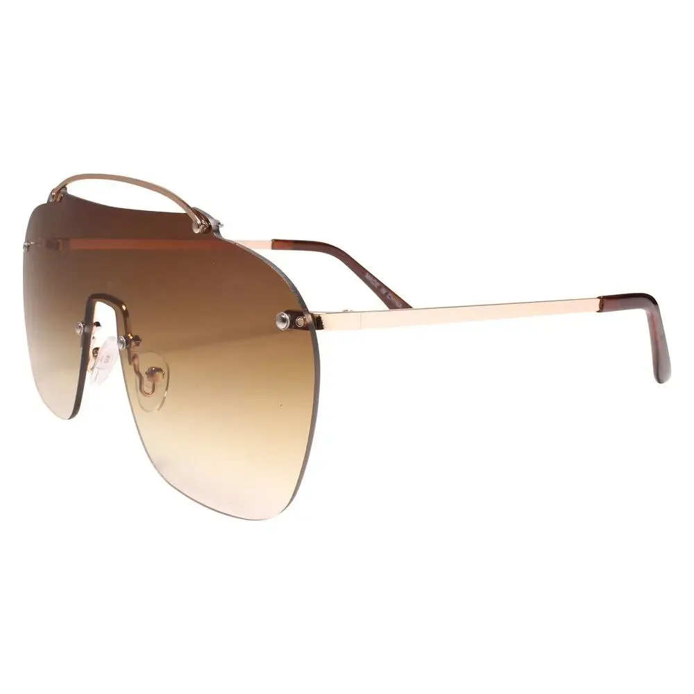Rimless Mono Lens Brown Aviator Sunglasses